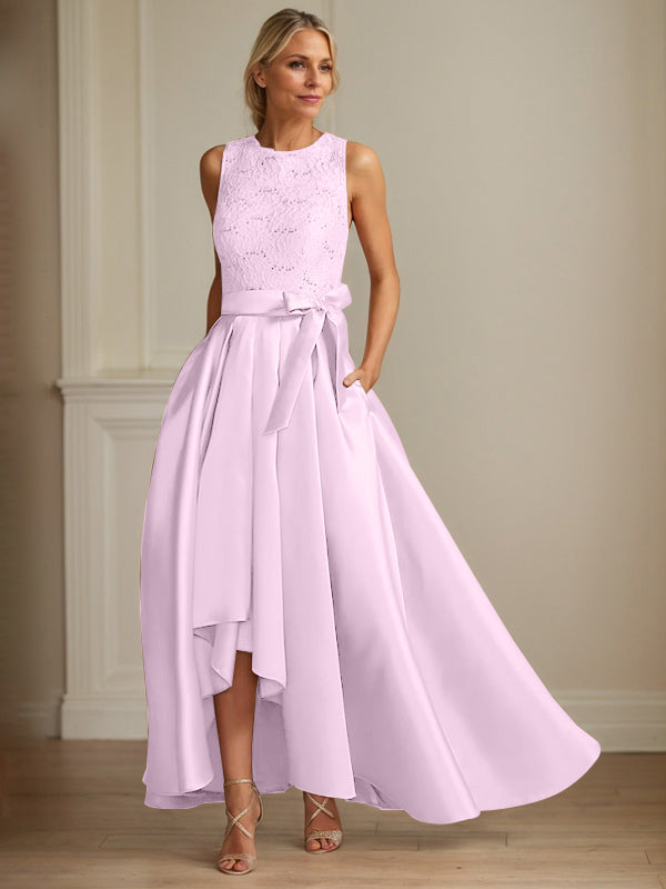 Princess Jewel Neck Sleeveless Mother Of The Bride Dresses With Pleats Lace