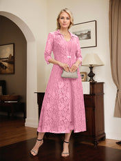 A-line V-Neck Tea-Length Chiffon Mother of the Bride Dress