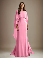 Sheath/Column Boatneck Floor-Length Chiffon Mother of the Bride Dress With Cascading Ruffles