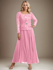 A-line Square Ankle-Length Chiffon Mother of the Bride Dress With Pleated