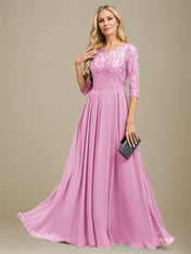 A-Line Scoop Floor-Length Lace Chiffon Mother Of the Bride Dress With Sequins Applique