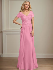 A-line V-Neck Floor-Length Chiffon Lace Mother of the Bride Dress