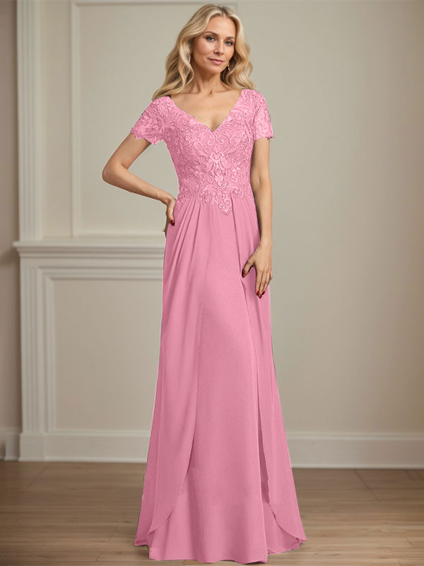 A-line V-Neck Floor-Length Chiffon Lace Mother of the Bride Dress