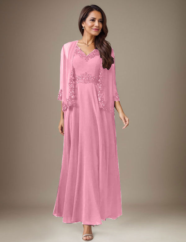 Plum A-Line Sequins Chiffon Dress