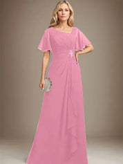 A-line Asymmetrical Floor-Length Chiffon Mother of the Bride Dress With Pleated Beading Sequins