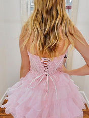 A-Line Sweetheart Lace Up Short Tiered Tulle Homecoming Dress