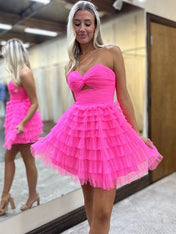 Pink A-Line Sweetheart Lace Up Short Tulle Homecoming Dress