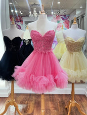 A-Line Sweetheart Lace Up Short Tulle Homecoming Dress