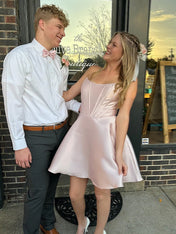 Pink A-line Strapless Satin Short Homecoming Dress