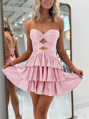 A Line Strapless Sweetheart Satin Short Homecoming Dress with Keyhole