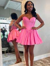 Pink A Line Strapless Sweetheart Short Homecoming Dress