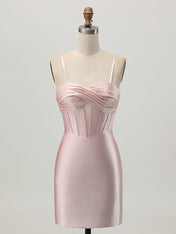 Pink Bodycon Corset Cut Out Short Homecoming Dress with Beading