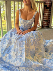 Pink Floral Brocade Pearl Long Corset Prom Dress