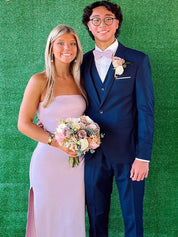 Pink Mermaid Strapless Short Prom Dress with Slit