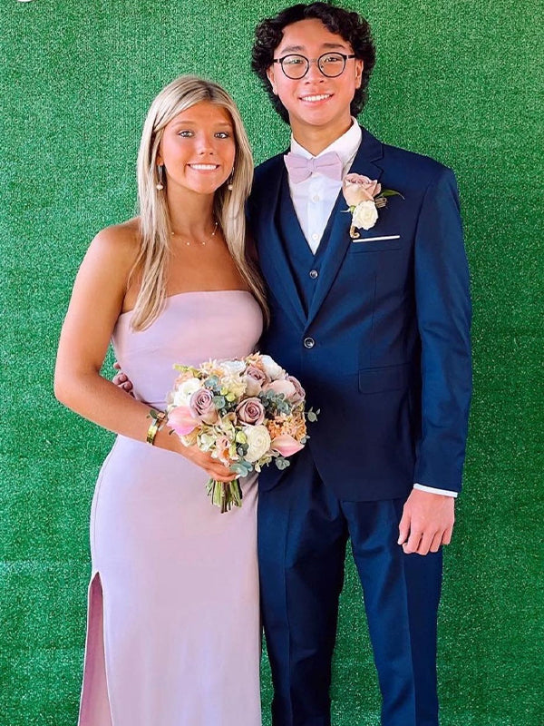 Pink Mermaid Strapless Short Prom Dress with Slit