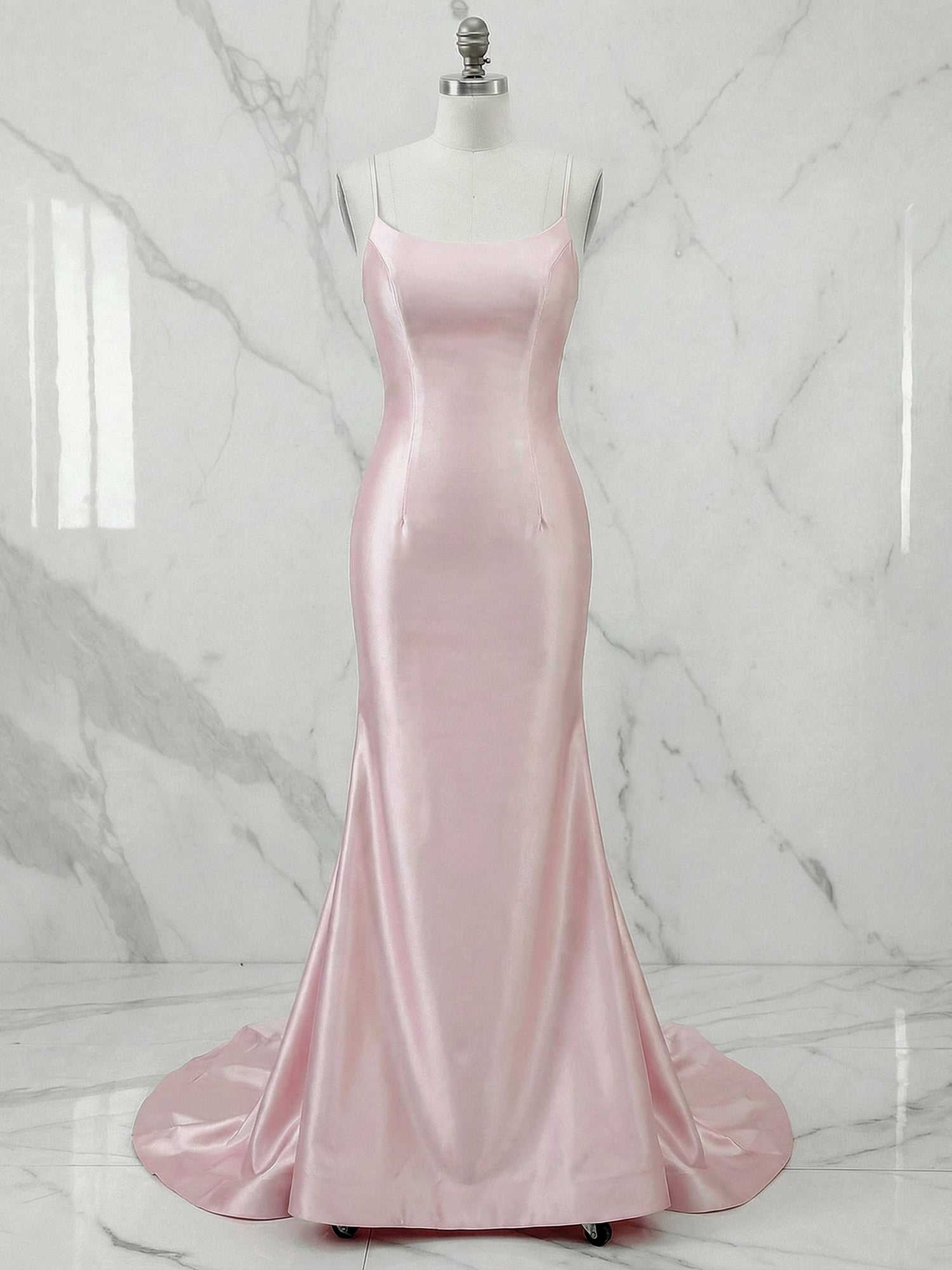 Pink Mermaid Sweetheart Spaghetti Strap Long Prom Dresses