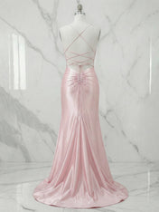Pink Mermaid Sweetheart Spaghetti Strap Long Prom Dresses