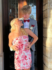 Pink Strapless Printing Sleeveless Tight Homecoming Party Dress with Slit