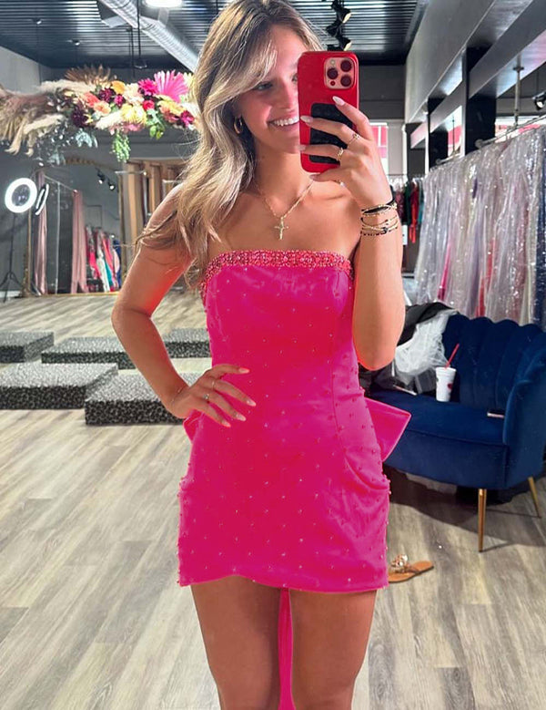 Pink Strapless Short Homecoming Dress with Bow