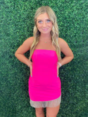 Pink Strapless Tight Short Homecoming Dress with Tassel