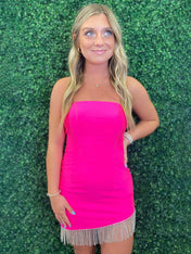 Pink Strapless Tight Short Homecoming Dress with Tassel