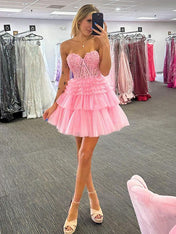 Pink Sweetheart A-Line Short Tulle Homecoming Dress