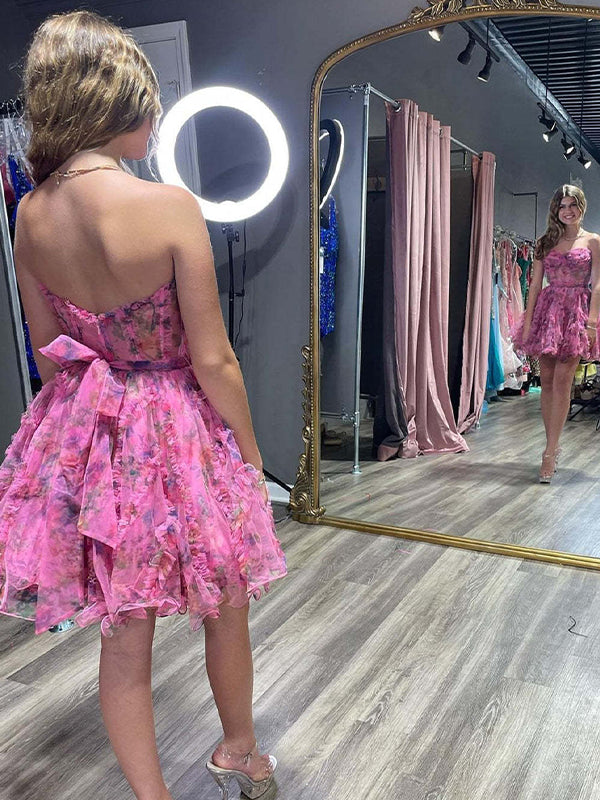 Pink Sweetheart A-Line Short Tulle Homecoming Dress