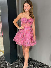 Pink Sweetheart A-Line Short Tulle Homecoming Dress