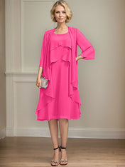 A-line Scoop Knee-Length Chiffon Mother of the Bride Dress With Beading