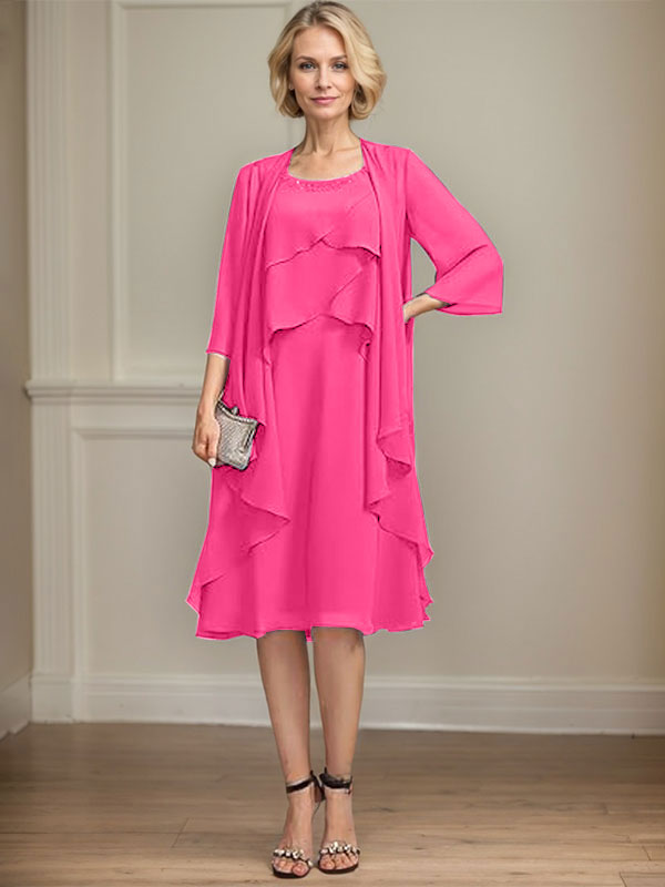 A-line Scoop Knee-Length Chiffon Mother of the Bride Dress With Beading