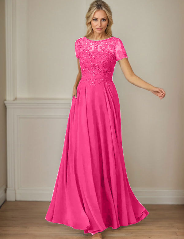 Dark Navy A-Line Boatneck Sequins Chiffon Dress