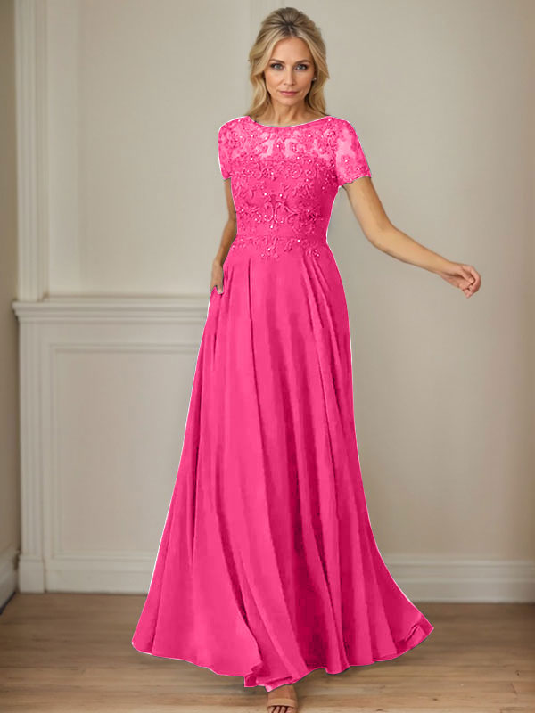 Dark Navy A-Line Boatneck Sequins Chiffon Dress