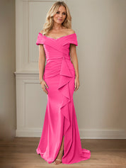 Sheath/Column Off-the-Shoulder Sleeveless Floor-Length Mother of the Bride Dresses With Ruffles