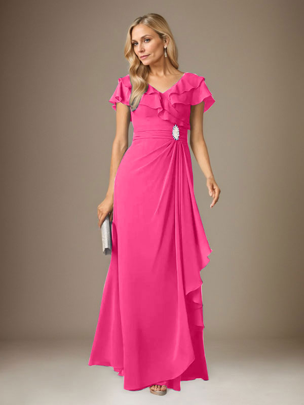 Stormy A-Line V-Neck Ruched Chiffon Dress