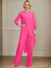 Separates Jumpsuit/Pantsuit Scoop Floor-Length Chiffon Mother of the Bride Dress With Sequins Beading