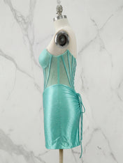 Playful Ice Blue Glitter Corset Short Homecoming Dresses Mini Dress