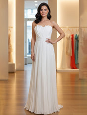 Pleated Classic Strapless Sleeveless A-Line Formal Dress
