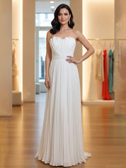Pleated Classic Strapless Sleeveless A-Line Formal Dress
