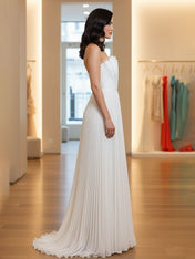Pleated Classic Strapless Sleeveless A-Line Formal Dress