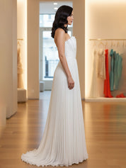 Pleated Classic Strapless Sleeveless A-Line Formal Dress