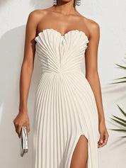 Pleated Classic Strapless Sleeveless A-Line Maxi Dress