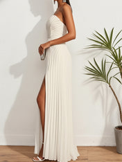 Pleated Classic Strapless Sleeveless A-Line Maxi Dress
