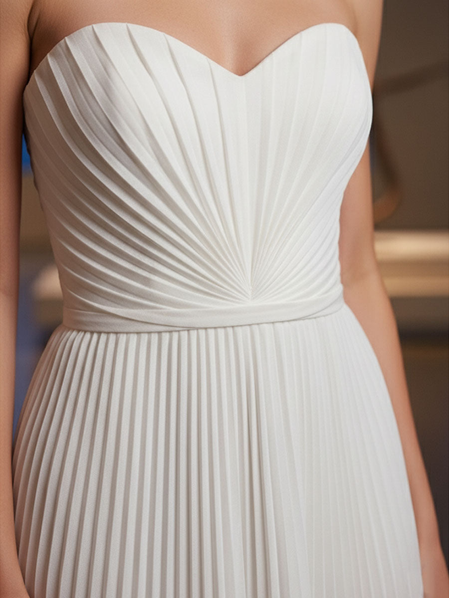 Pleated Classic Strapless Sleeveless Long Formal Dress