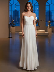 Pleated Classic Strapless Sleeveless Long Formal Dress