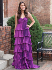 Pleated Tiered Ruffle Prom Dress with Sweetheart Bodice