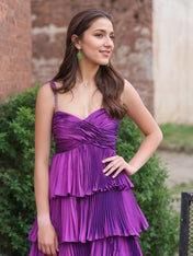 Pleated Tiered Ruffle Prom Dress with Sweetheart Bodice