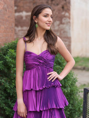 Pleated Tiered Ruffle Prom Dress with Sweetheart Bodice