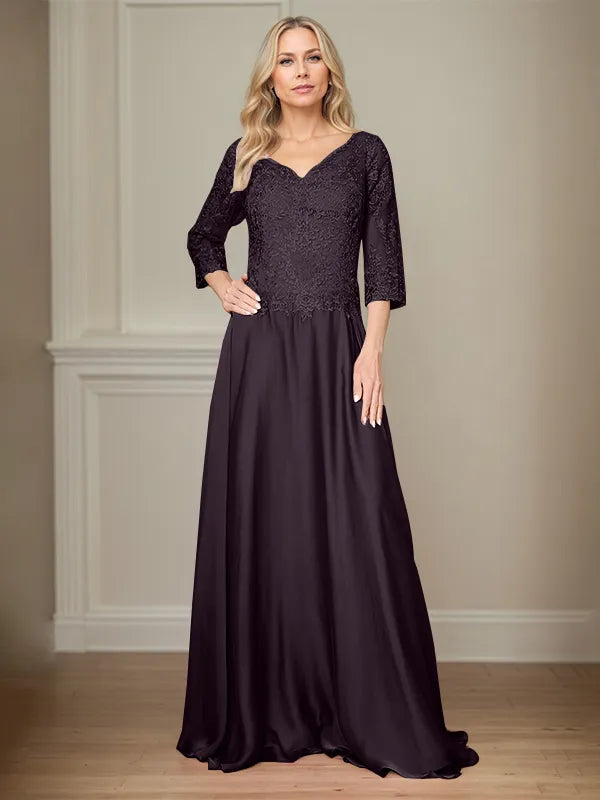 4 Sleeves Floor-Length Mother Of The Bride Dress With Appliques
