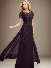 Sheath/Column Scoop Illusion Floor-Length Lace Chiffon Mother of the Bride Dress With Sequins