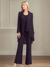 Chiffon Scoop Neck Long Sleeves Floor Length Mother Of The Bride Pantsuits